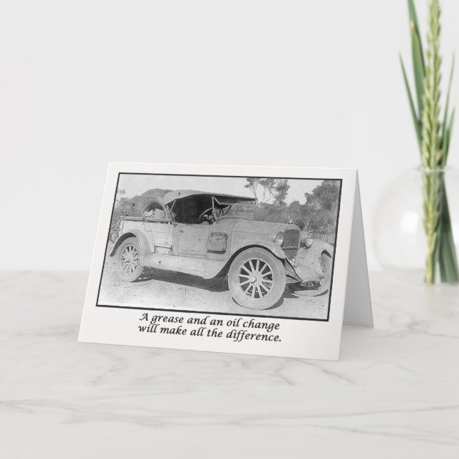 Get well soon, vintace car waiting for service. card (Front)