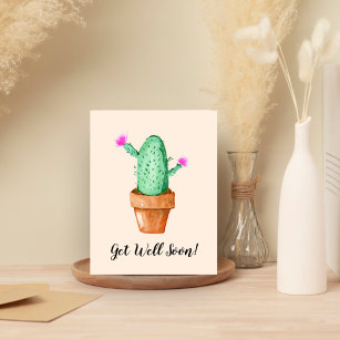 Get Well Soon Watercolor Cactus Plant Card