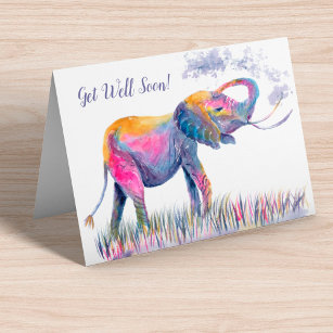 Get Well Soon! Watercolor Elephant Card