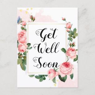 get well soon,watercolor roses background,custom postcard