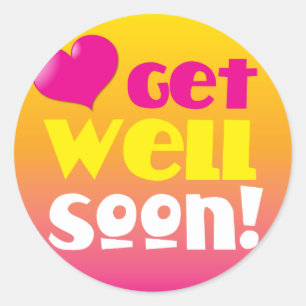 GET WELL SOON! with a heart Classic Round Sticker