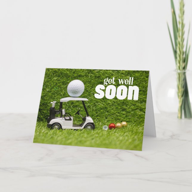 Get well soon with golf ball on green for golfer  card (Front)