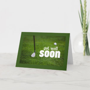Get well soon with golf ball on green for golfer card