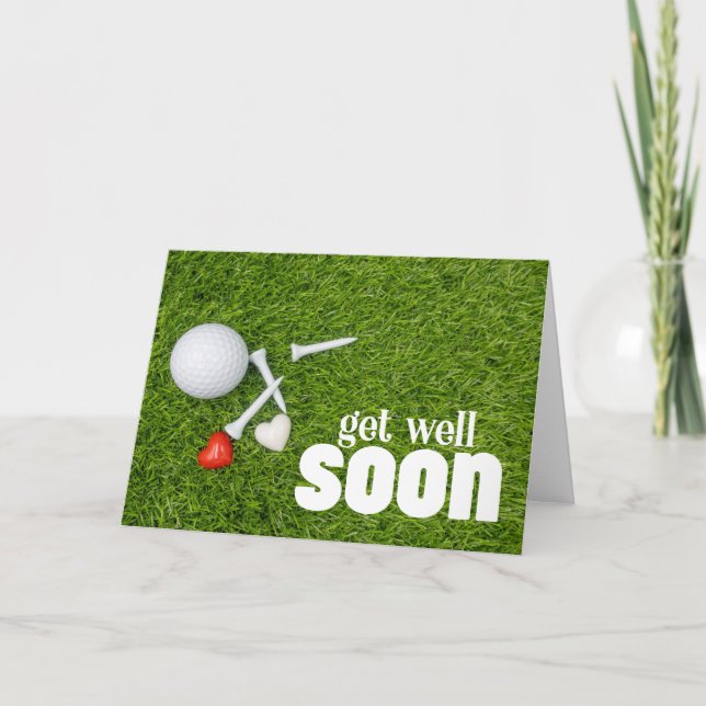 Get well soon with golf ball on green for golfer   card (Front)