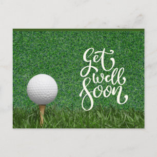 Get well soon with golf ball on green for golfer postcard