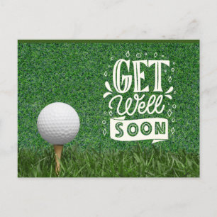 Get well soon with golf ball on green for golfer  postcard