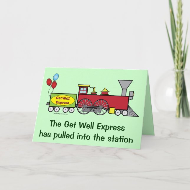 Get Well Soon with Train and Balloons Card (Front)