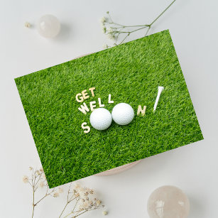 Get well soon with two golf balls and tee on green card