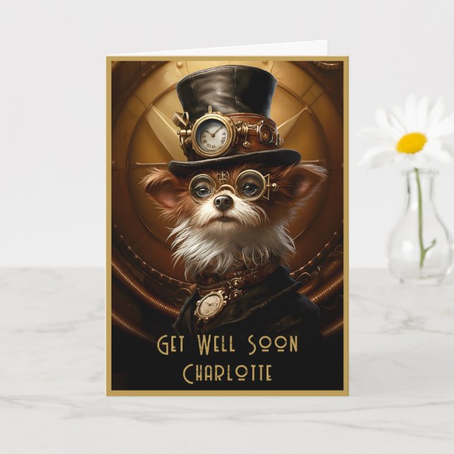 Get Well Soon Yorkie Custom Name 110 Greetings Card (Small Plant)