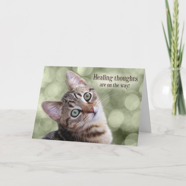 Get Well Tabby Kitten with Green Bokeh Card (Front)