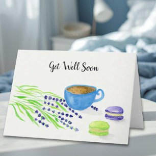 Get Well Watercolor Coffee, Lavender, Macaroons Holiday Card