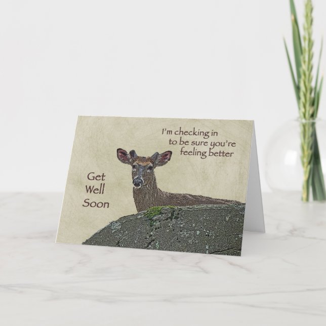 Get Well Whitetail Deer Buck in Velvet Greeting Card (Front)