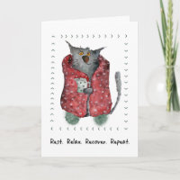 Get Well Wishes Whimsical Cosy Cat Illustration