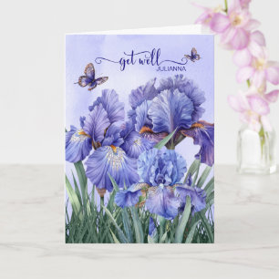 Get Well with a Purple Iris Garden and Butterflies Card