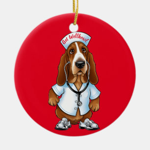 Get Wellhowl basset hound in nurse outfit Ceramic Ornament