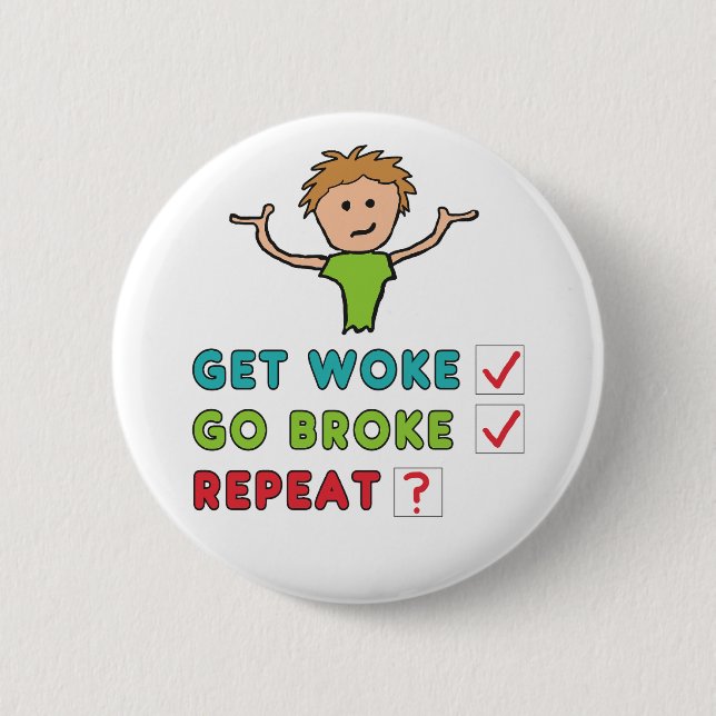 Get Woke Go Broke 6 Cm Round Badge (Front)