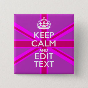 Get Your Keep Calm Text on Fuchsia Union Jack 15 Cm Square Badge