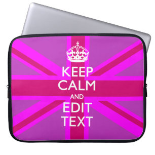Get Your Keep Calm Text on Fuchsia Union Jack Laptop Sleeve