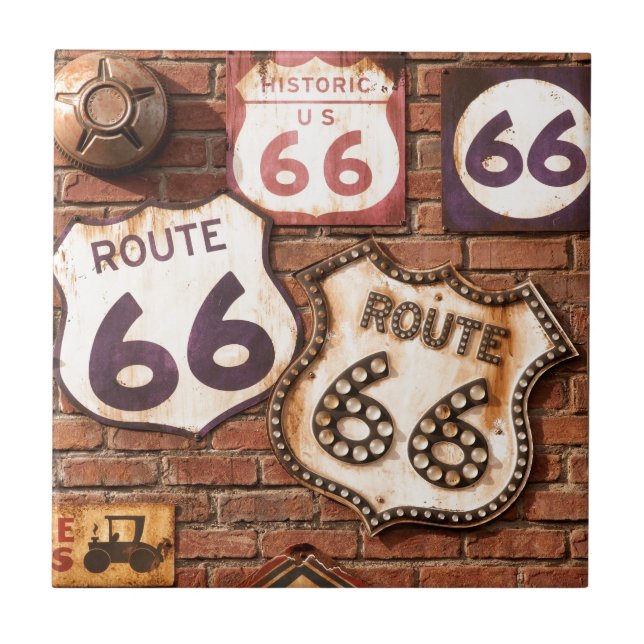 Get Your Kicks On Route 66 Ceramic Tile (Front)