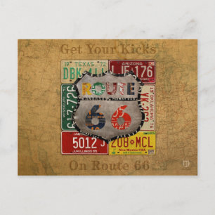 Get Your Kicks on Route 66 License Plate Art Postcard
