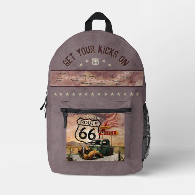 Get your Kicks on Route 66 Printed Backpack (Front)