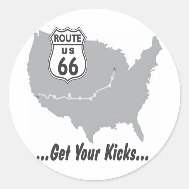 Get Your Kicks on Route 66 T-shirts and Gifts. Classic Round Sticker (Front)