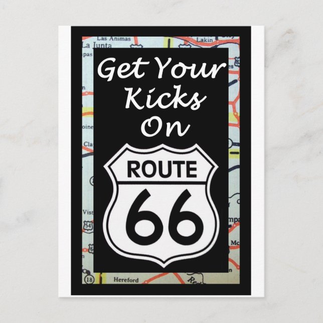 Get Your Kicks On Route 66 With Map Postcard (Front)