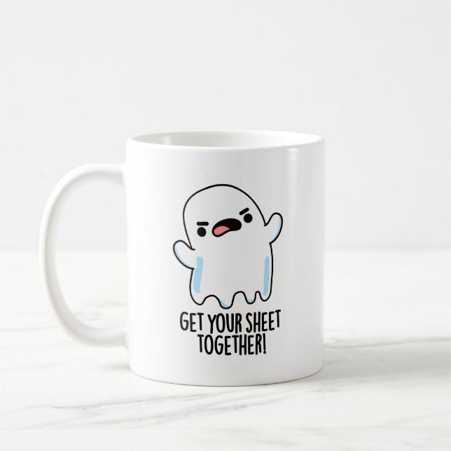 Get Your Sheet Together Funny Ghost Pun  Coffee Mug (Left)