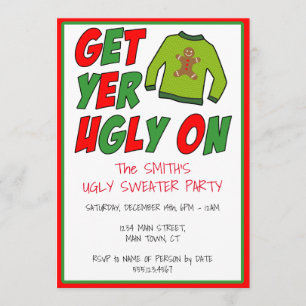 Get Your Ugly On Ugly Sweater Christmas Invitation