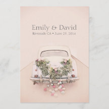Getaway Car Wedding Romantic Blush Pink Invitation