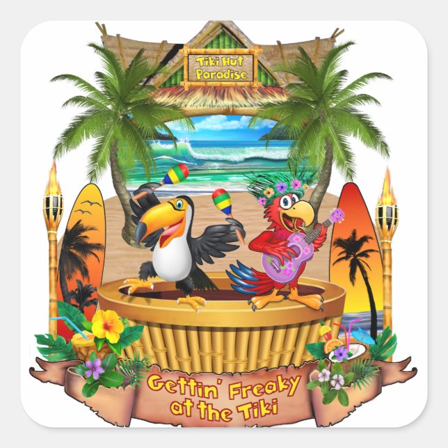GETTIN' FREAKY AT THE TIKI SQUARE STICKER (Front)