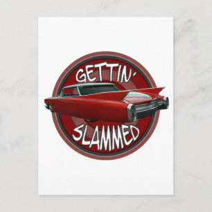gettin slammed 1960 Cadillac Rollin red lowrider Postcard