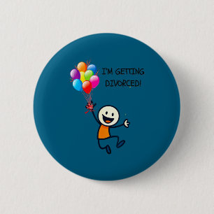 Getting divorced stick figure happy person 6 cm round badge