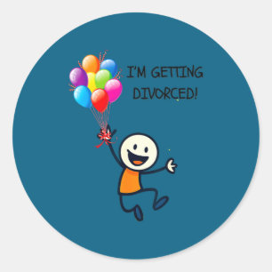 Getting divorced stick figure happy person classic round sticker