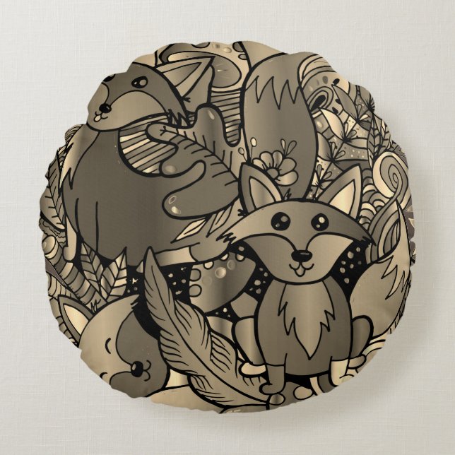 Getting Foxy Sepia Tone Round Cushion (Front)
