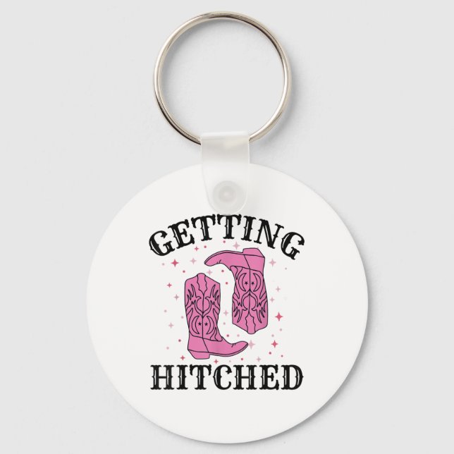 Getting Hitched Bride Groom Wedding Bachelorette P Key Ring (Front)