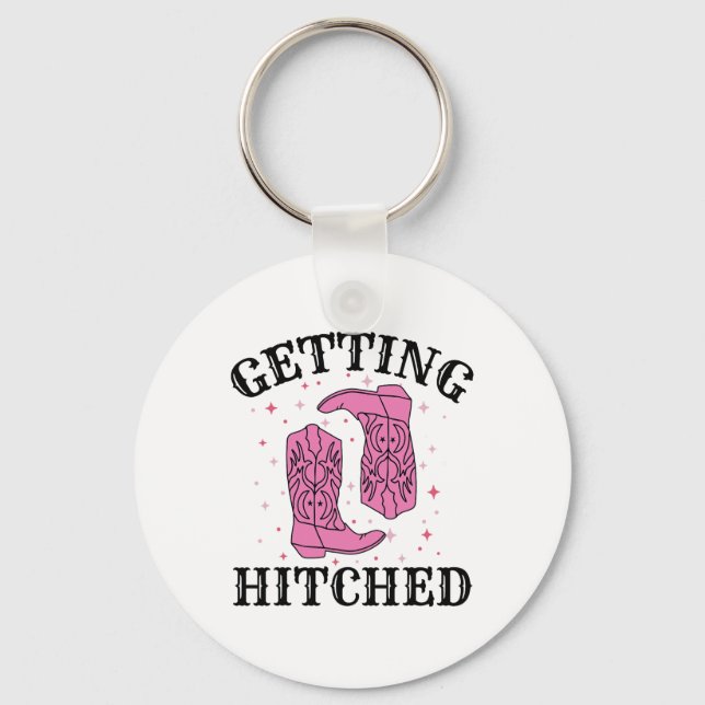 Getting Hitched Bride Groom Wedding Bachelorette P Key Ring (Front)