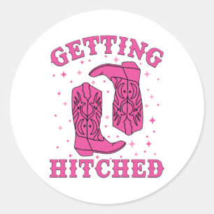 Getting Hitched Bride Groom Western Wedding Bachel Classic Round Sticker