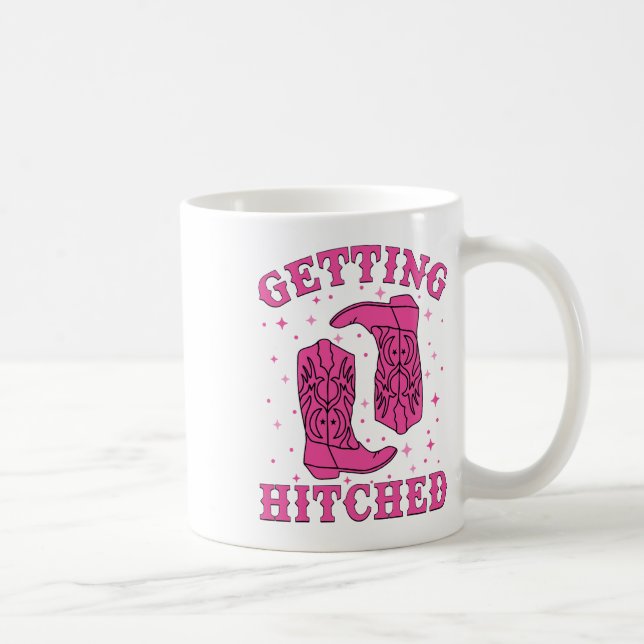 Getting Hitched Bride Groom Western Wedding Bachel Coffee Mug (Right)