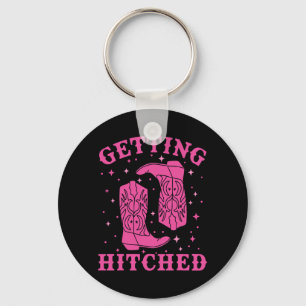 Getting Hitched Bride Groom Western Wedding Bachel Key Ring