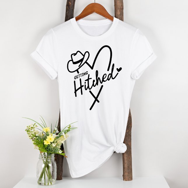 Getting Hitched Engaged Fun Heart Bridal T-Shirt (Creator Uploaded)
