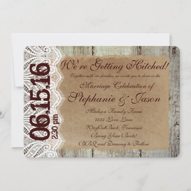 Getting Hitched Rustic Country Wedding Invitations (Front)