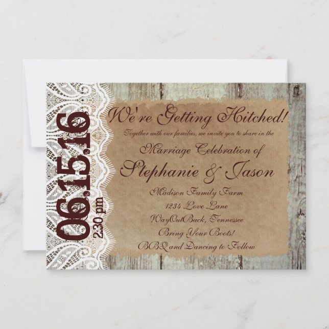 Getting Hitched Rustic Country Wedding Invitations (Front)