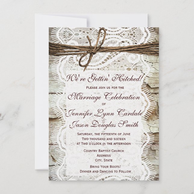 Getting Hitched Rustic Country Wedding Invitations (Front)