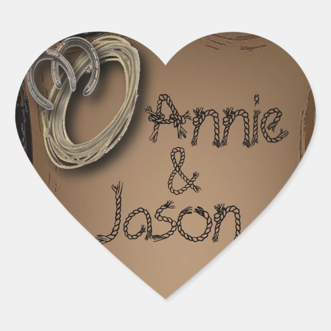 getting hitched western cowboy boots wedding heart sticker (Front)