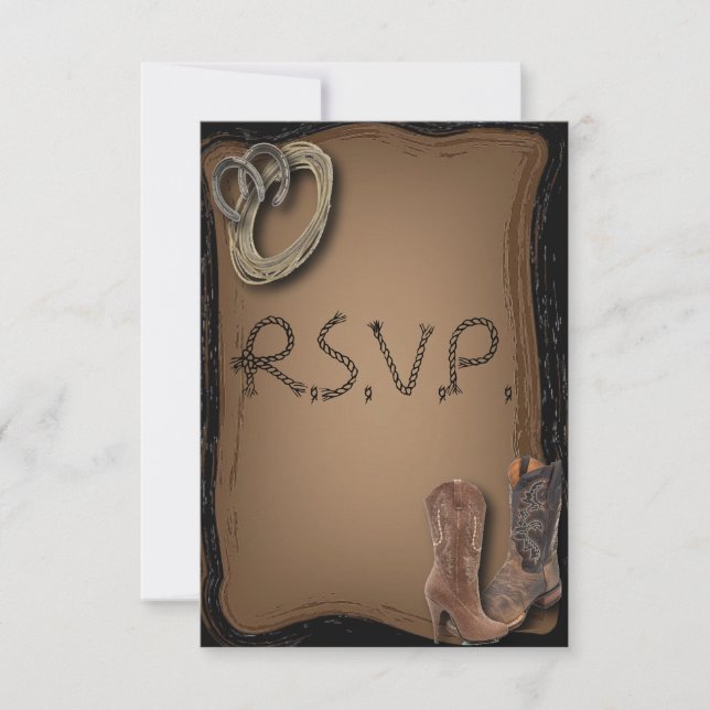 getting hitched western cowboy boots wedding RSVP Card (Front)