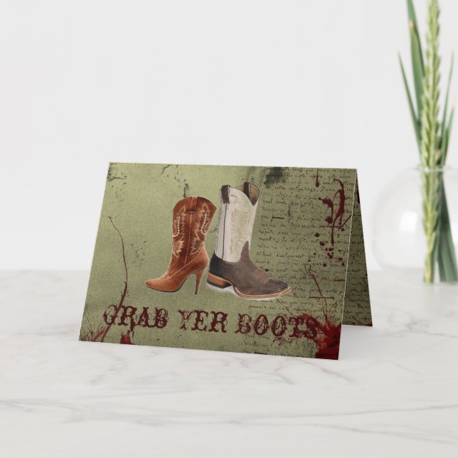 getting hitched western cowboy boots wedding thank you card (Front)