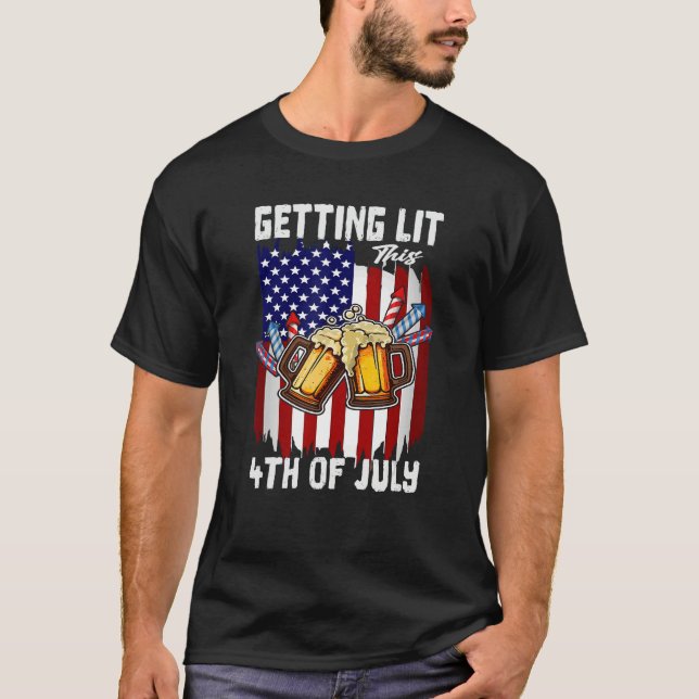 Getting Lit This 4th Of July Day Drinking US Flag  T-Shirt (Front)