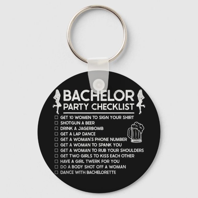 Getting Married Groom Funny Bachelor Checklist Par Key Ring (Front)