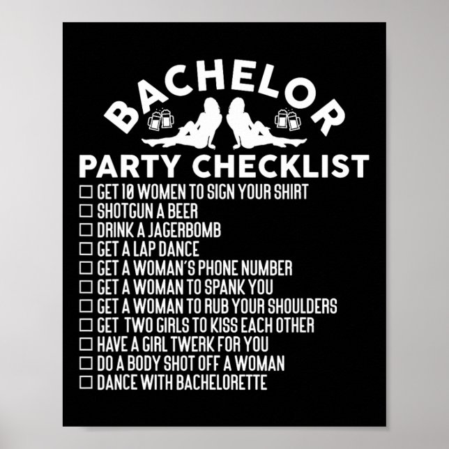 Getting Married Groom Funny Bachelor Party Checkli Poster (Front)